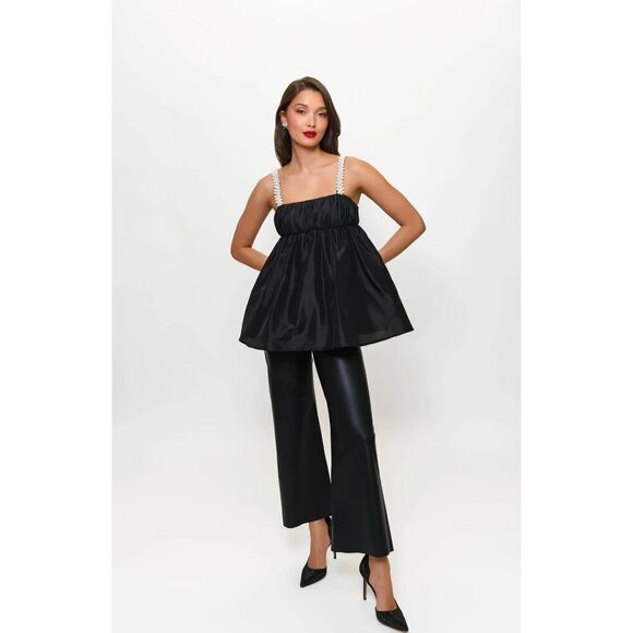 Hutch Tops - Hutch Black Tyla Top with Pearl Strap Cocktail Babydoll top Size S